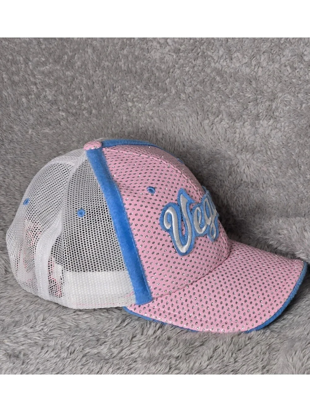 Zephyr Vegas Rhinestone Pink Blue Mesh Trucker Snapback Hat Sample Cap